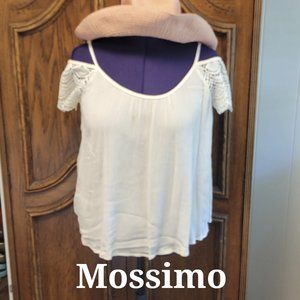 Mossimo ivory cold shoulder embroidered short sleeve babydoll crop top sz: M